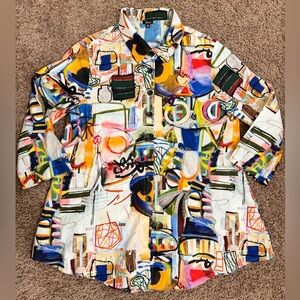 Shana apparel colorful, abstract, artsy, graffiti button down shirt, medium